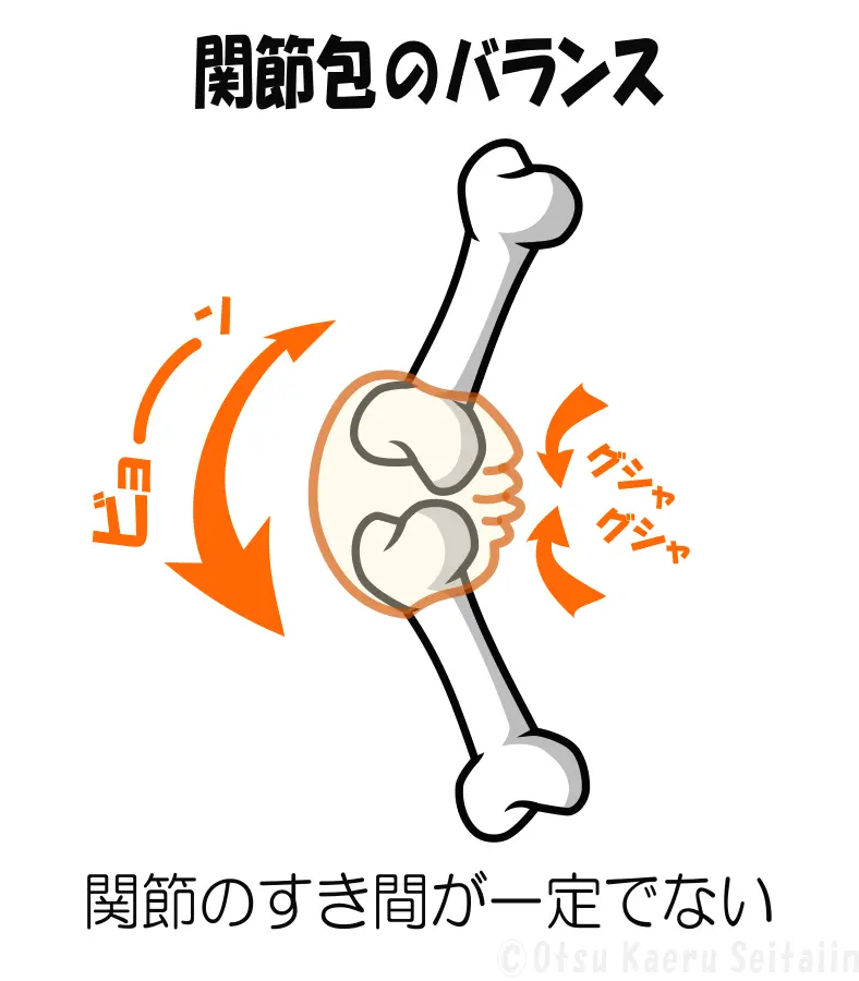 関節包のバランスを示す図｜関節のすき間と動きのイメージ